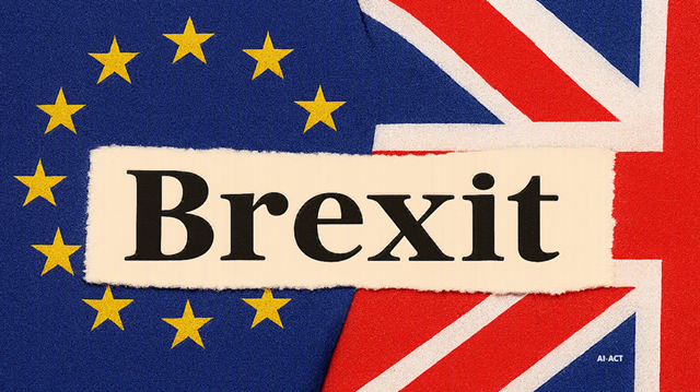 Flaggen der EU und Großbritannien, die mit Ausdruck Brexit verbunden sind.