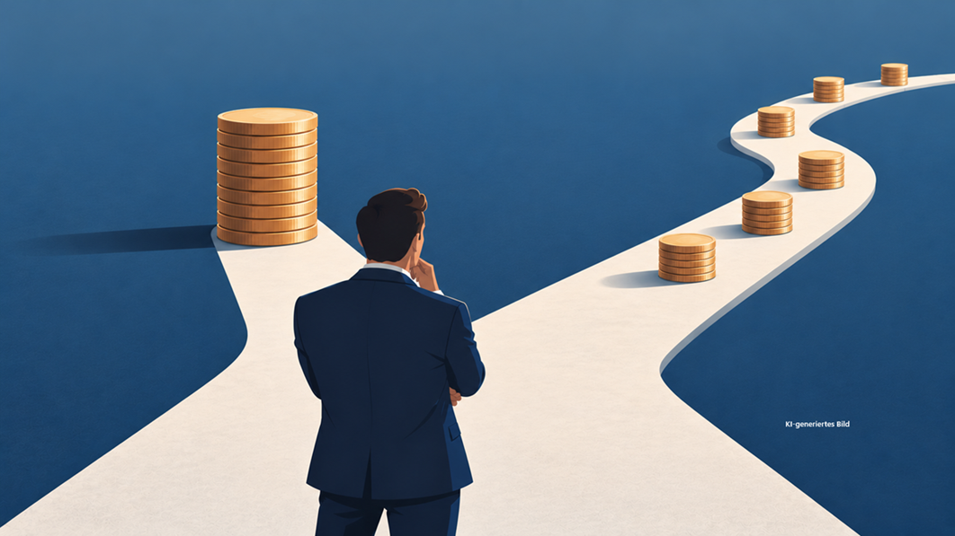 Ein Mann steht am Investitions-Scheideweg