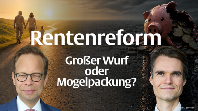 Ein Paar geht in den Abend und daneben steht ein Sparschwein
